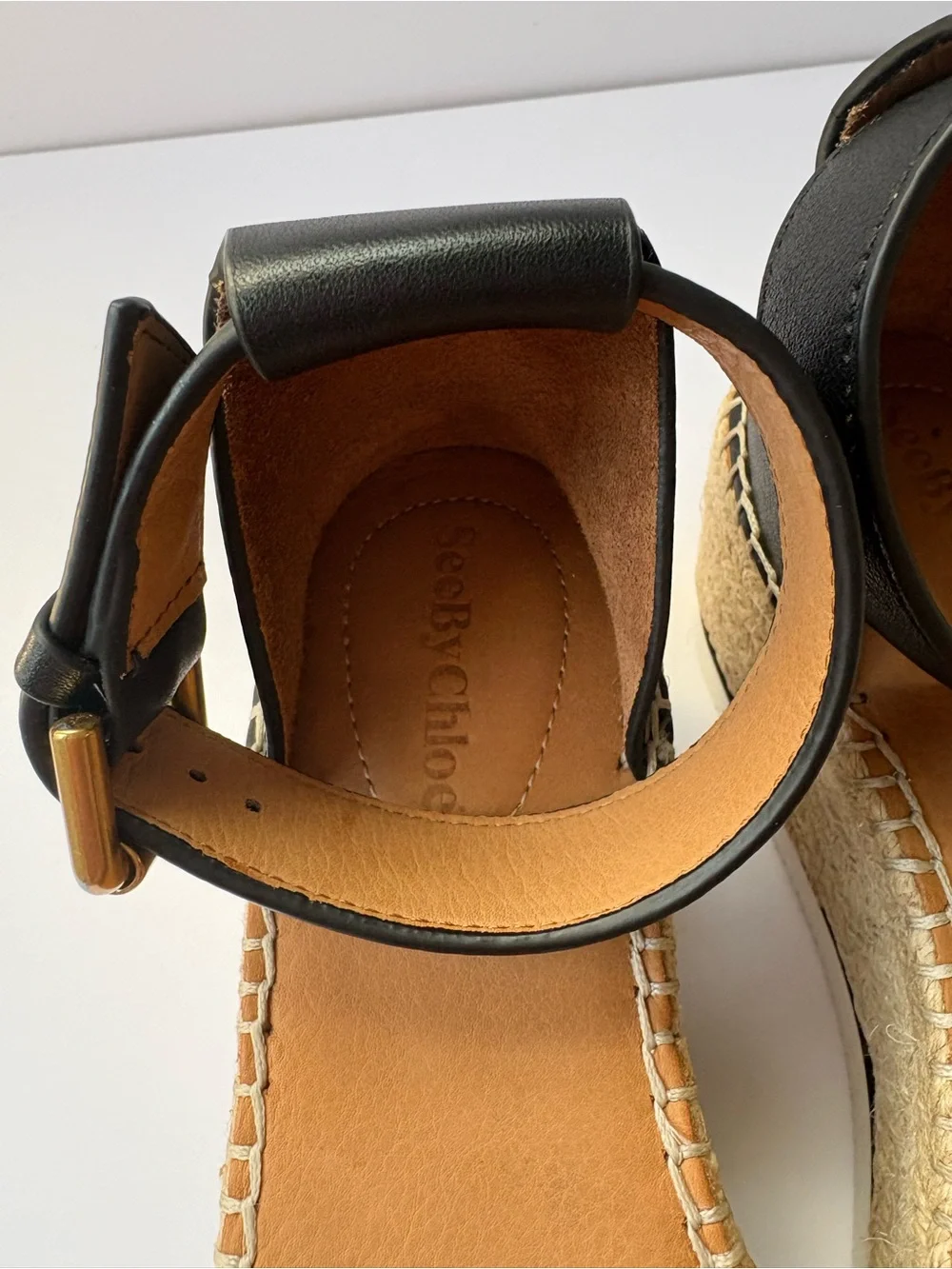 See by Chloé Black Espadrille Platform Sandals with Ankle Strap 8.5